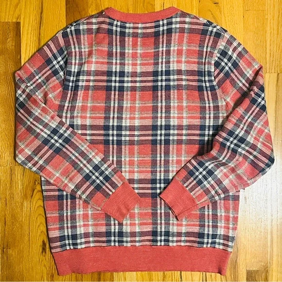 J. Crew Mens Medium Cotton Crewneck Sweater in Orange Summer Plaid - Picture 7 of 7